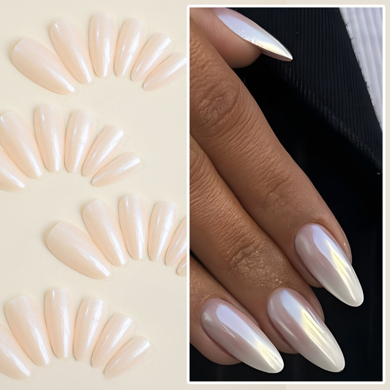 Shimmer Mirror Metal False Nail Medium Almond Press on Nails for Nail Art 24pcs
