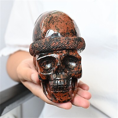 1.02kg Hand Carved Natural Red Obsidian Santa Hat Skull Reiki Crystal Skull Gift