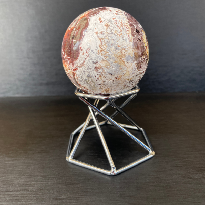 164g Natural Mexican agate ball crystal quartz sphere reiki healing Gem+ Stand