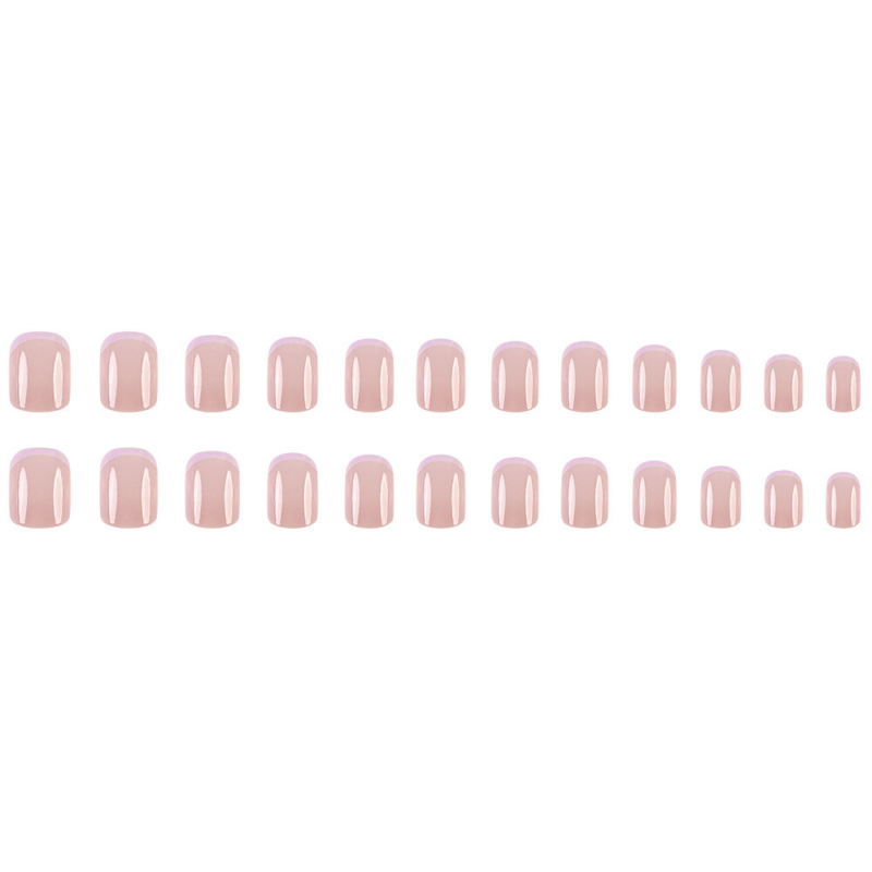 Square Short Press-On False Nail Nude Color Purple French Glossy Manicure 24pcs