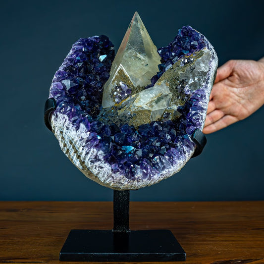 Amazing Deep Purple Amethyst Druse on stand, Uruguay- 3882.49 g