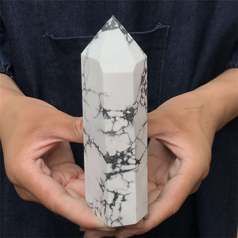 570g Howlite Obelisk Quartz Crystal Wand Point Tower Decor Healing Gem