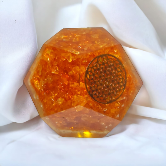 Orange Aventurine Orgonite Dodecahedron Crystal Flower Of Life Healing 40-45MM