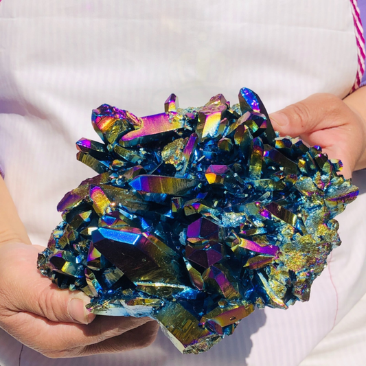 2.9LB Color Flame Aura Electroplate Quartz Crystal Specimen Healing point 447