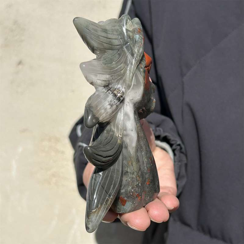 0.48kg Natural Blood stone unicorn skull carved Quartz Crystal skull Healing