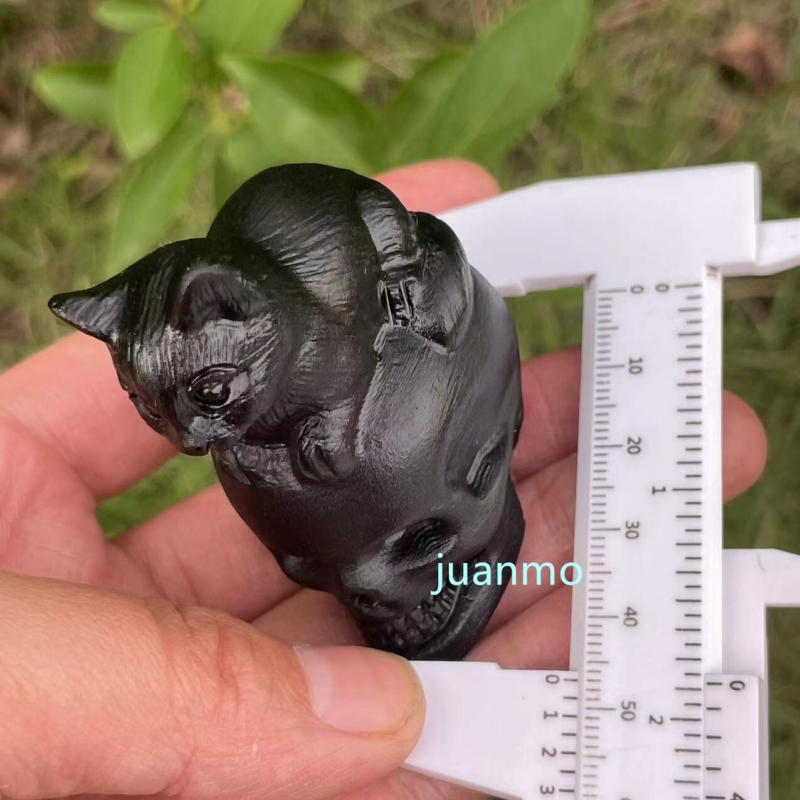 2"Natural obsidian quartz hand carved cat skull gift crystal reiki healing1pc
