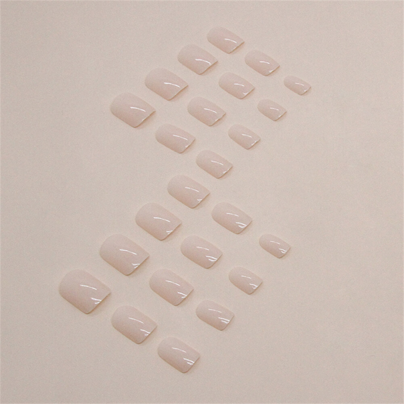 Glossy Nude Color False Nail Short Square Press on Nails for Nail Art 24pcs
