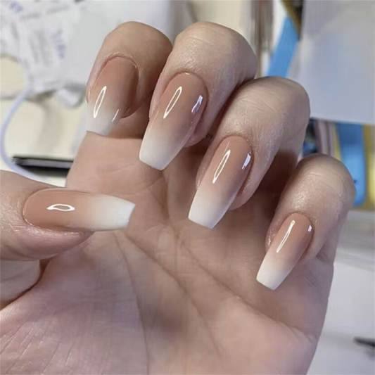 Gradient Nude Color False Nail Short Coffin Press on Nails for Nail Art 24pcs