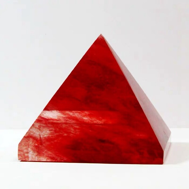 Natural Red Smelting Gemstone Pyramid Energy Quartz Crystal Tower Gem Healing