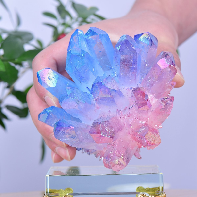 1.48LB Electroplated Color Crystal Cluster Crystal Mineral Reiki Healing
