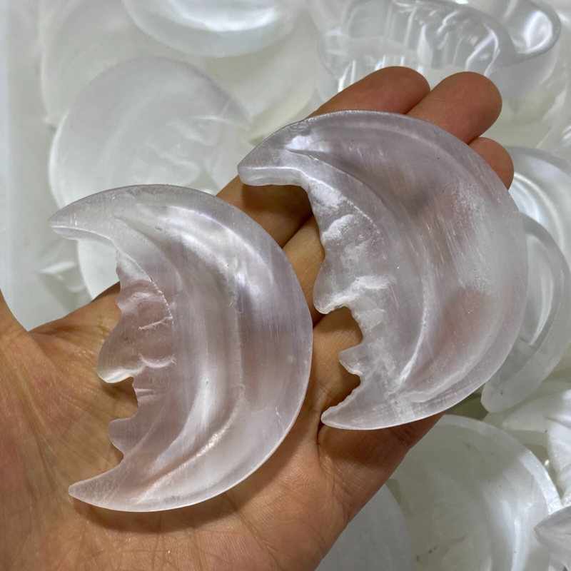 Natural Gypsum Selenite moon Hand Carved Quartz Crystal Reiki healing 1PC