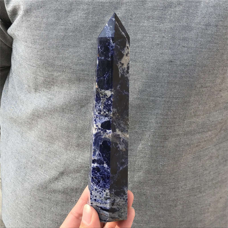 630g Natural Sodalite Obelisk Quartz Crystal Point Wand Tower Reiki Healing Gem