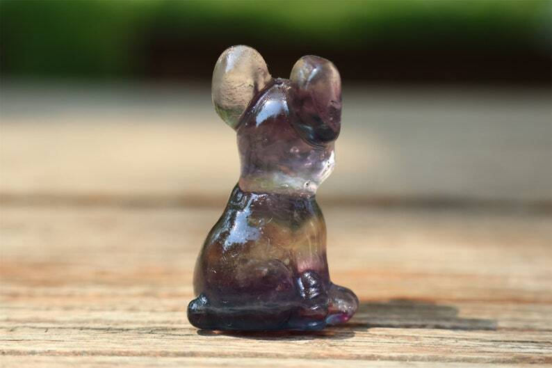 1.6" Natural Carved Fluorite dog Reiki Crystal Skull Crystal Heal Decor Gift 1PC