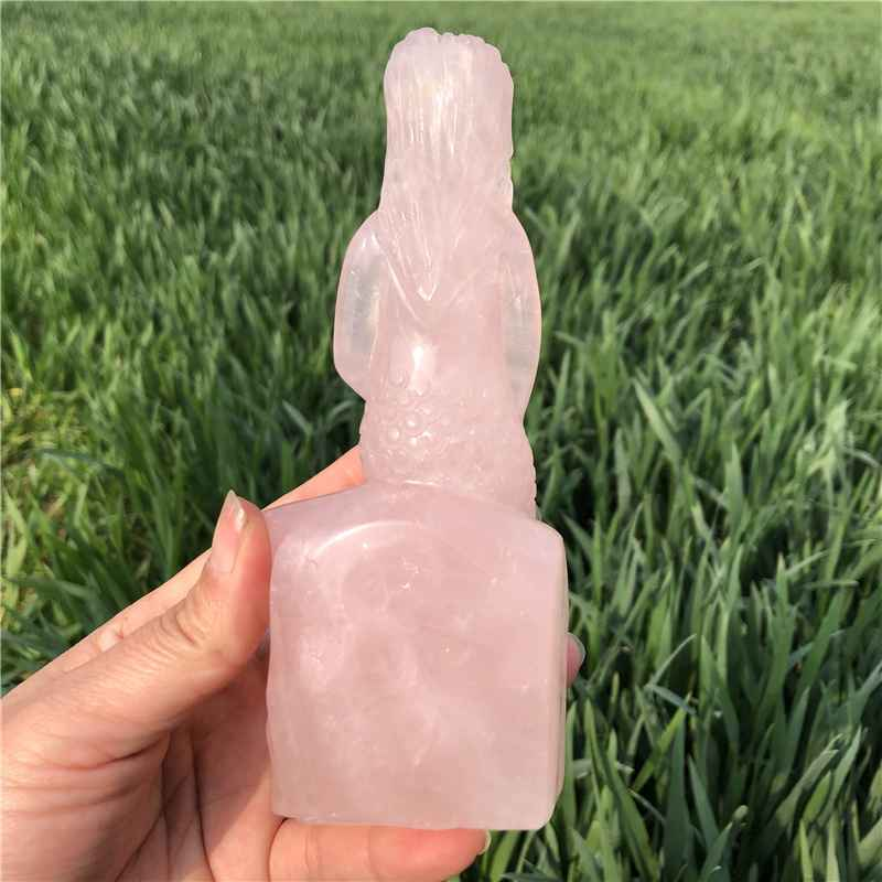 0.51kg Natural rose quartz mermaid carved Quartz Crystal skull Healing