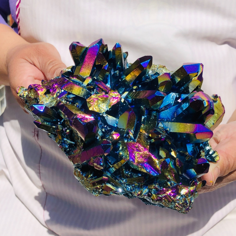 2.9LB Color Flame Aura Electroplate Quartz Crystal Specimen Healing point 447