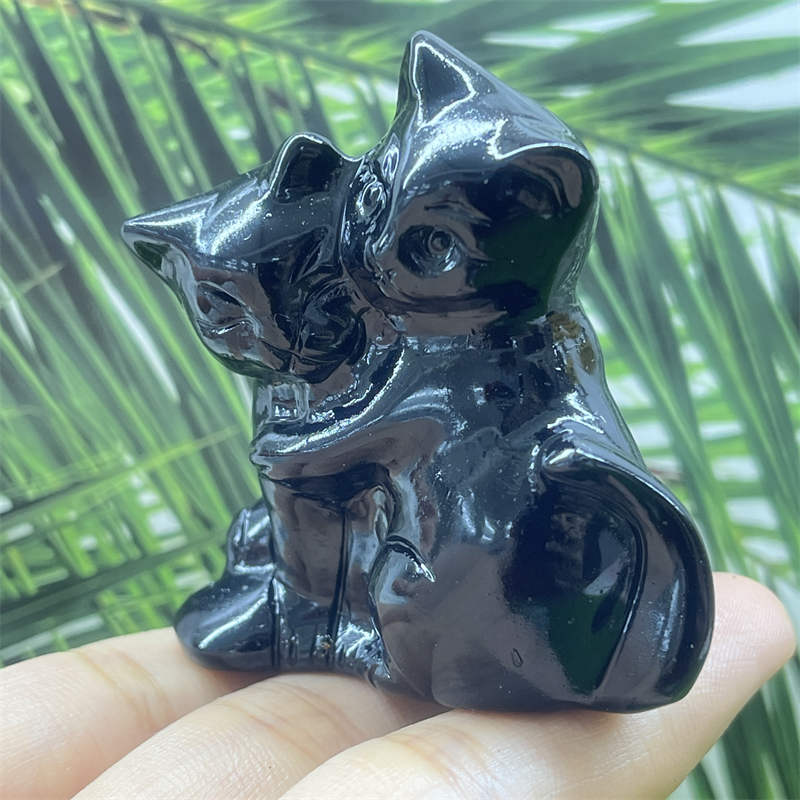 1pc Natural obsidian cat skull hand carved Quartz Crystal animal skull Reiki Hea