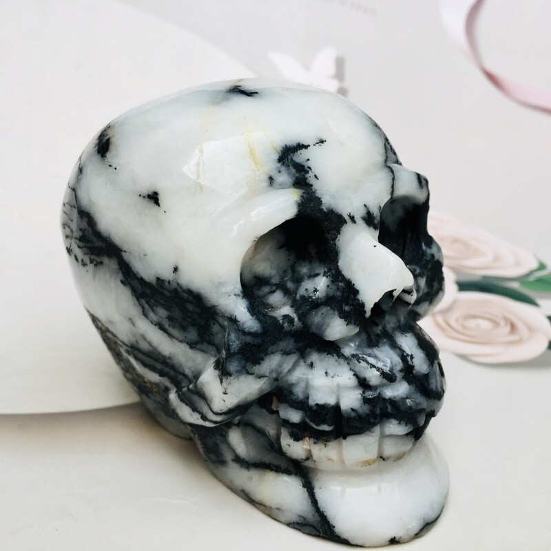 0.703kgBlack tourmaline skull home decoration product crystal