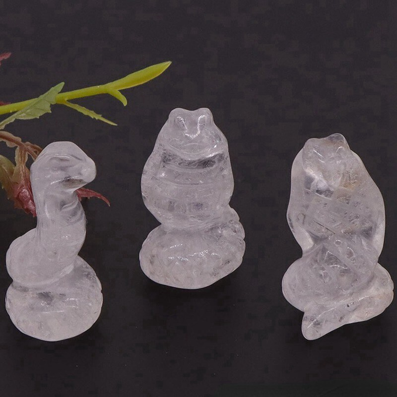 Natural Quartz Crystal Carved Snake Viper Healing Stone Cobra Animal Decor Reiki