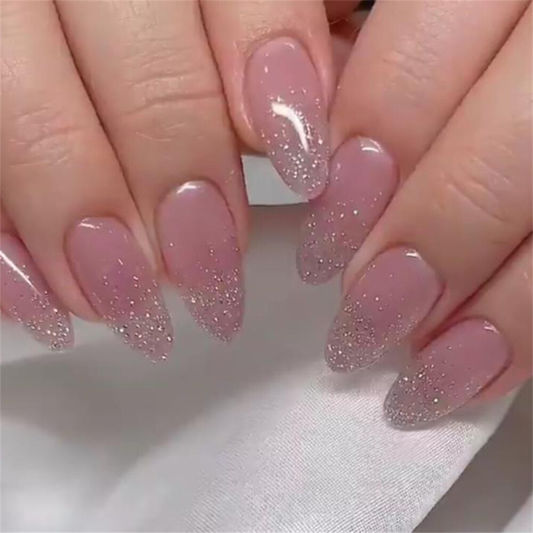 Diamond Pink Winter False Nail Short Almond Press on Nails for Nails Art 24pcs