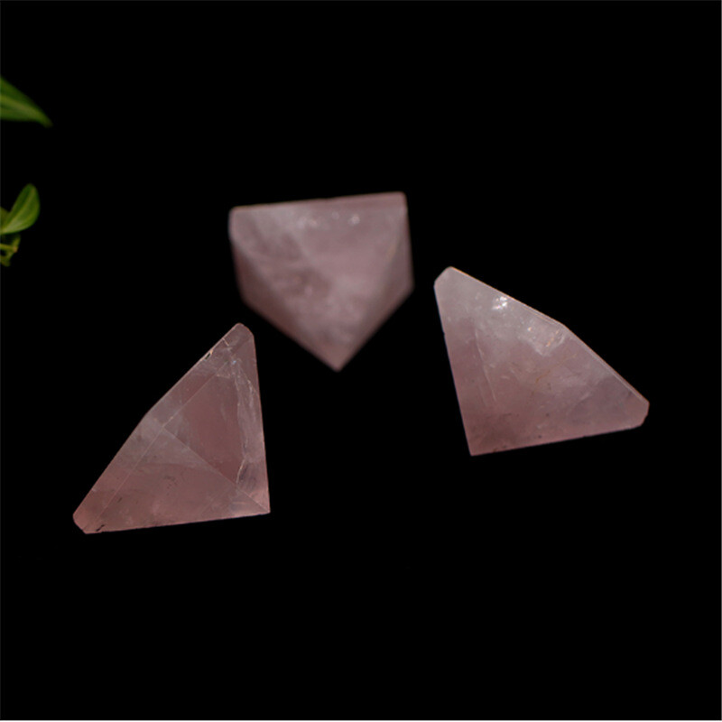 Natural Pink Rose Quartz Crystal Pyramid Healing Mineral Energy Gem Tower Decor