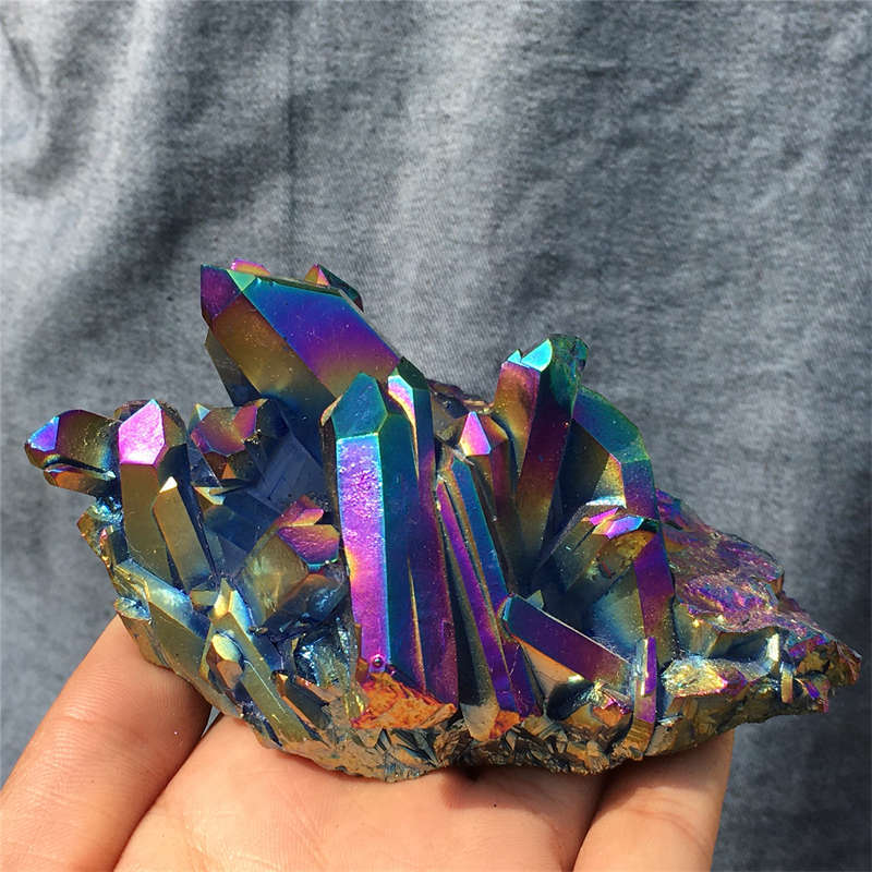 300g Electroplate Rainbow cluster quartz crystal mineral specimen reiki healing