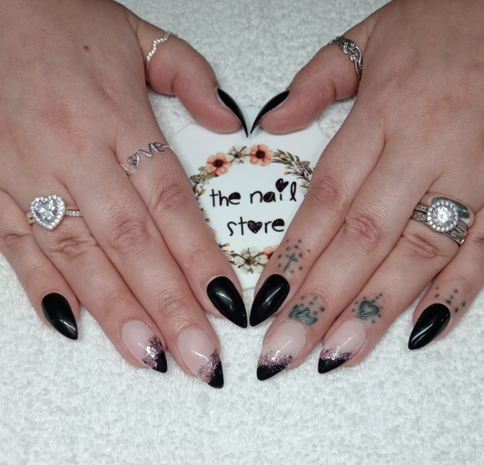 Nude Pink Black Sparkly Gel Polish Press On False Nails