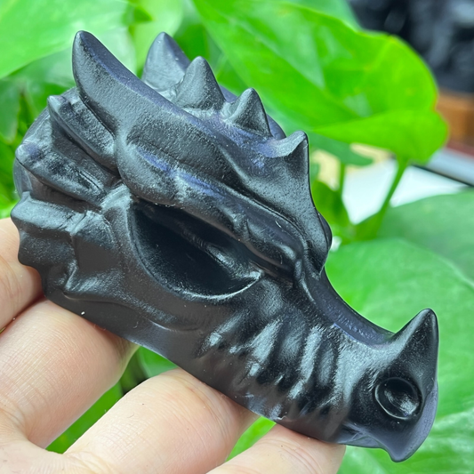 1pc Natural obsidian Dragon Carved quartz crystal animal skull Reiki gift 2.8"