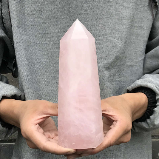 950g Natural Rose Quartz Obelisk Quartz Crystal Point Wand Healing Gem