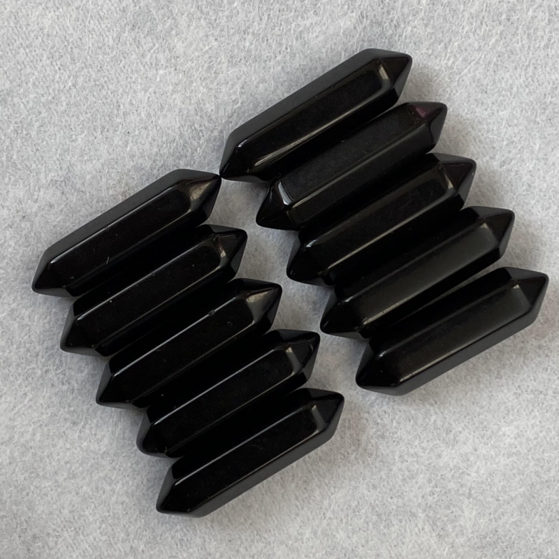 10pcs Natural Obsidian Obelisk Quartz Crystal Wand Double Point Healing