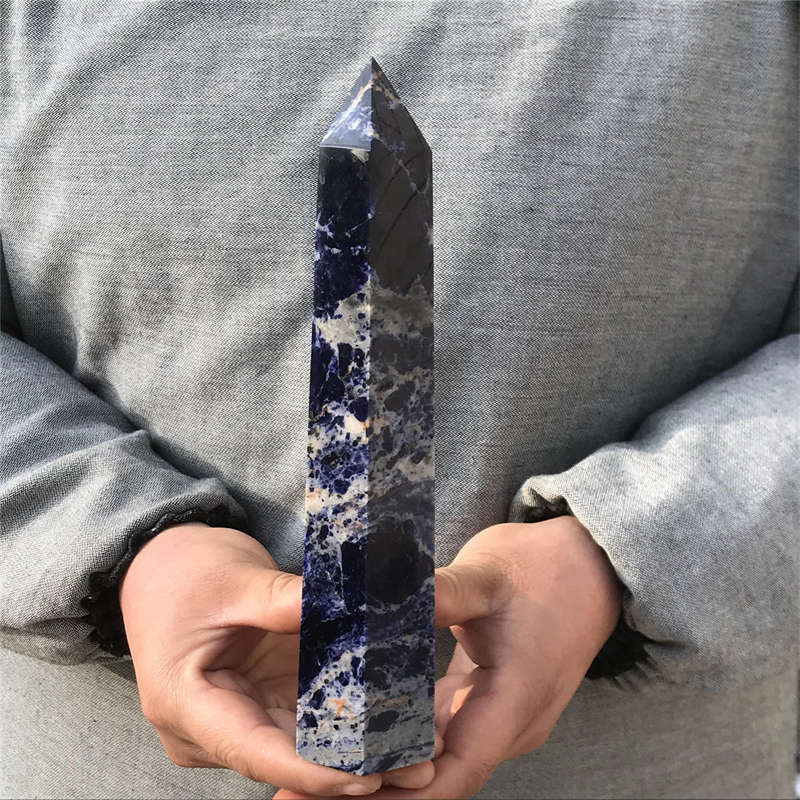 630g Natural Sodalite Obelisk Quartz Crystal Point Wand Tower Reiki Healing Gem