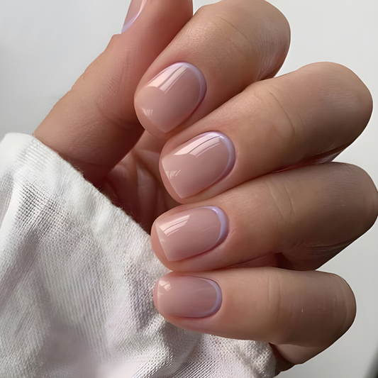 Square Short Press-On False Nail Nude Color Purple French Glossy Manicure 24pcs