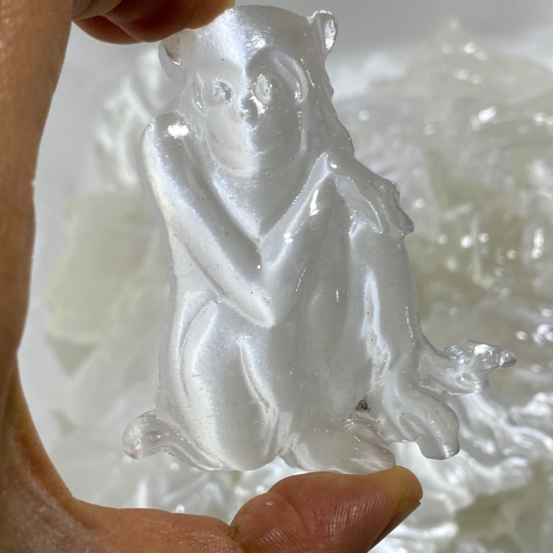 Natural Gypsum Selenite monkey Hand Carved Quartz Crystal Reiki healing 1PC