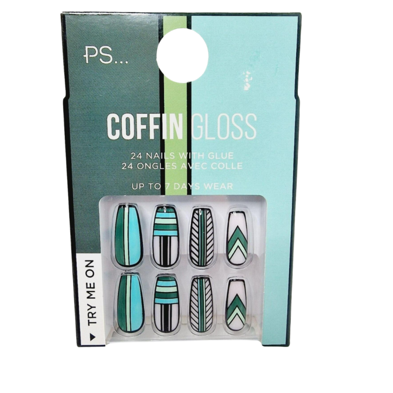 False Nails Press On Fake Tips Stick Coffin Square Full Cover Primark Glue 24pk