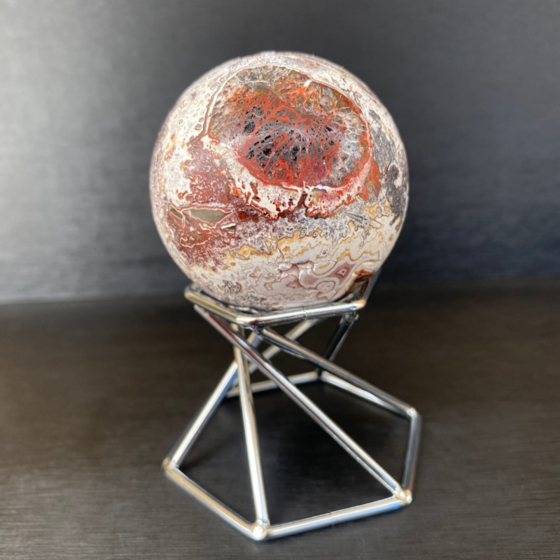 164g Natural Mexican agate ball crystal quartz sphere reiki healing Gem+ Stand