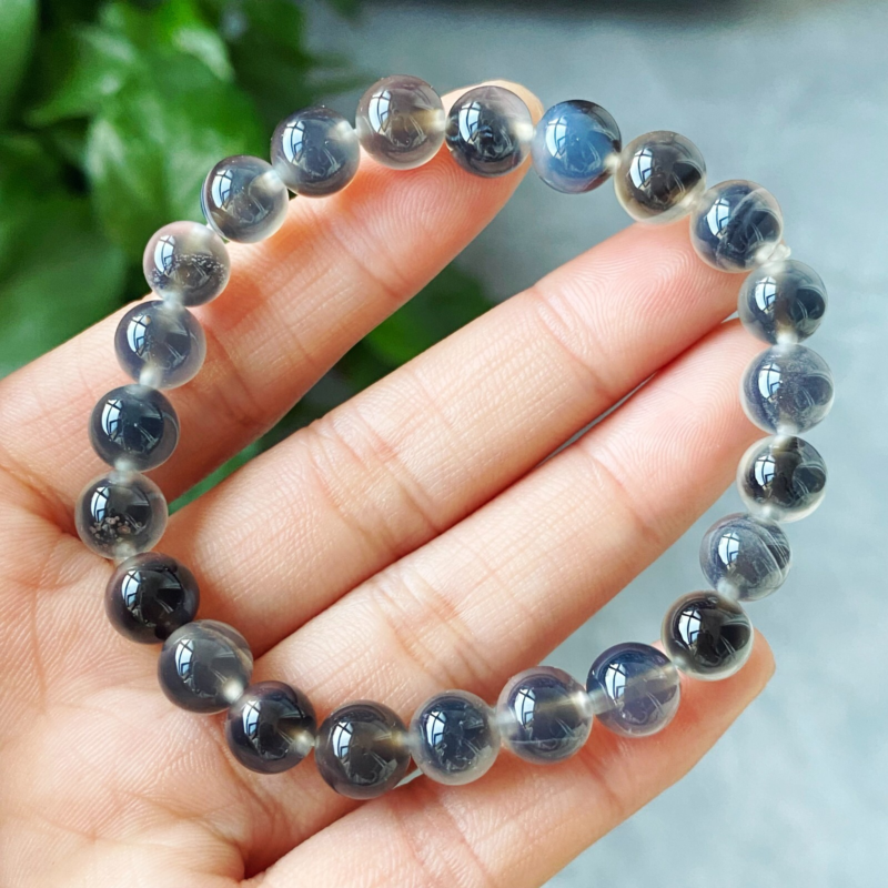 8mm 2Pcs Natural Black Sugar Heart Agate Quartz Crystal Bracelet