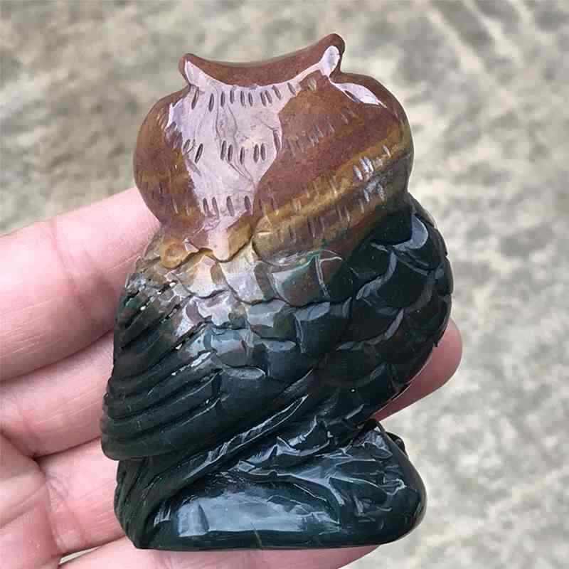 0.19kg Natural ocean jasper owl skull carved Quartz Crystal skull Healing