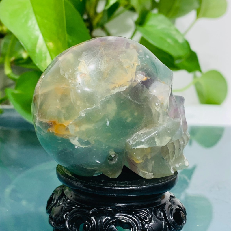 232g Natural Colourful Fluorite Hand Carved Crystal Skull Meditation Medium