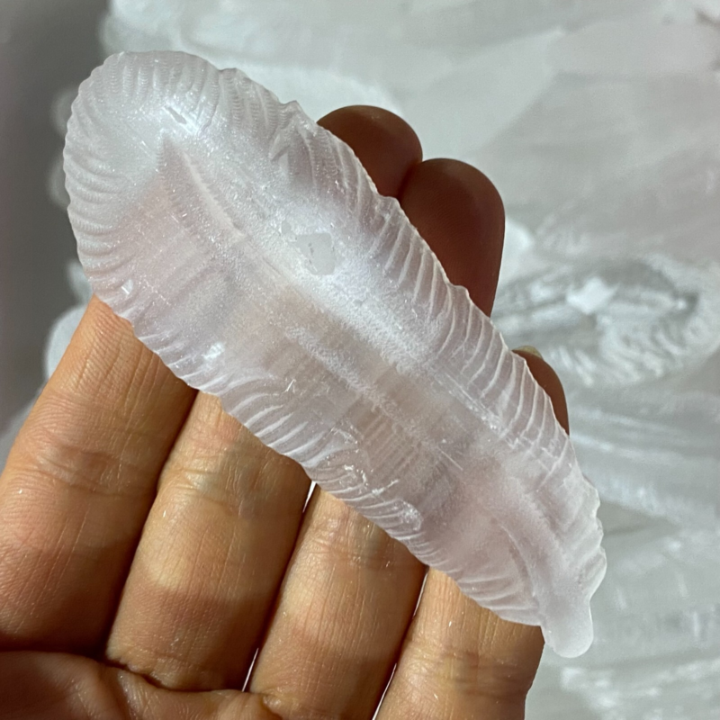 2"+Natural Gypsum Selenite feather Hand Carved Quartz Crystal Reiki healing 1PC