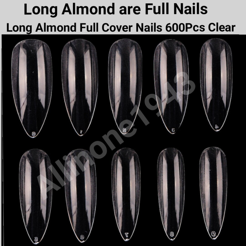 600Pc Long Almond Full Cover artificial Nails Tips Acrylic False Press on Nails
