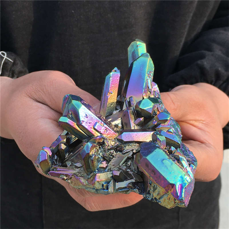 190g Electroplate Rainbow cluster quartz crystal mineral specimen reiki healing