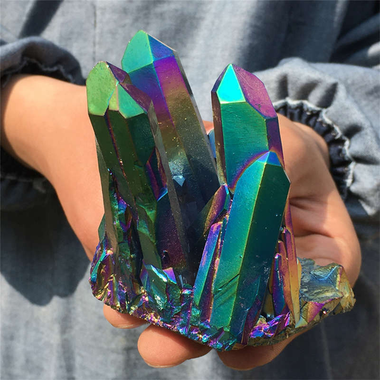 310g Electroplate Rainbow cluster quartz crystal mineral specimen reiki healing
