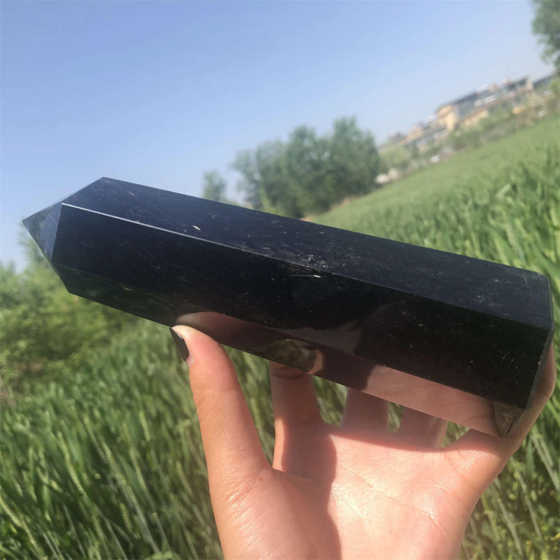 690g Natural Obsidian Obelisk Quartz Crystal Point Wand Tower Healing