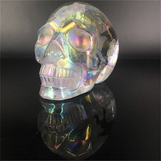 Rainbow Titanium Aura Clear Melting Stone Skull Reiki Heal Skull Gifts 1pc