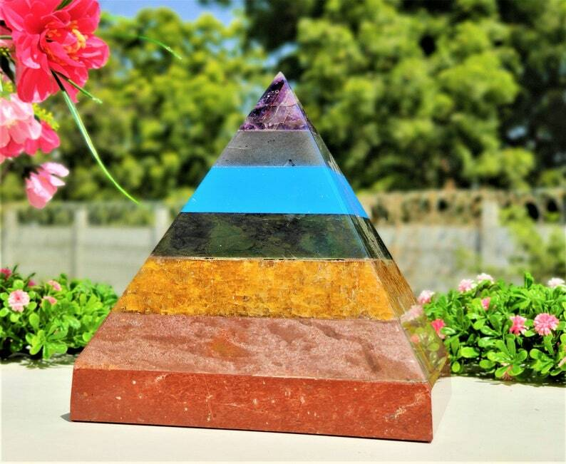 Large 180MM Seven Chakra Pyramid for Energy Balance And Healing 7 Seven Chakra