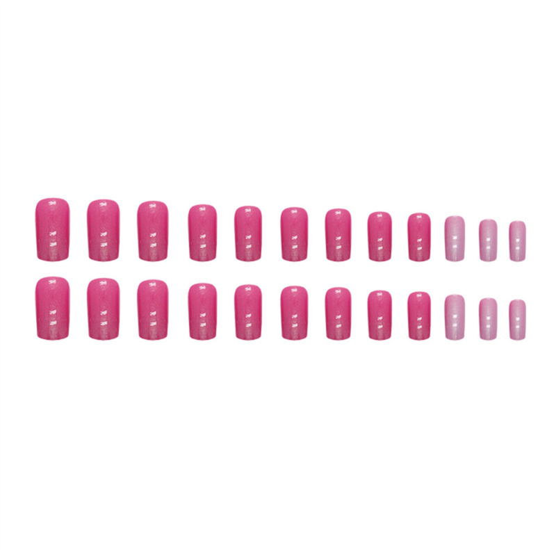 Stylish Pink Aurora Fake Nail Medium Square Press on Nails for Nail Art 24pcs