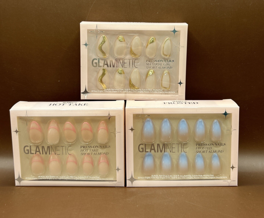 Glamnetic Press-On Short Almond Nails: Hot Take, Material Girl, Frosted New