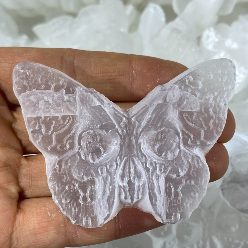 Natural Gypsum Selenite butterfly Hand Carved Quartz Crystal Reiki healing 1PC