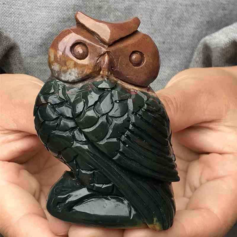 0.19kg Natural ocean jasper owl skull carved Quartz Crystal skull Healing