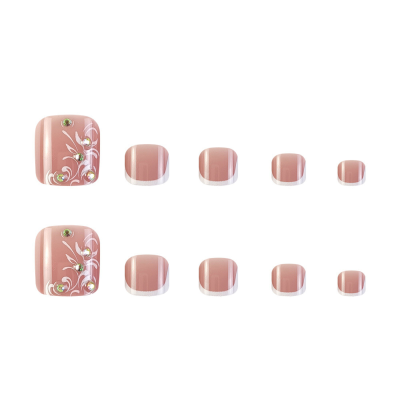 Fashionable Toe Press-On Fake Nail Borken Diamonds White French Pedicure 24pcs