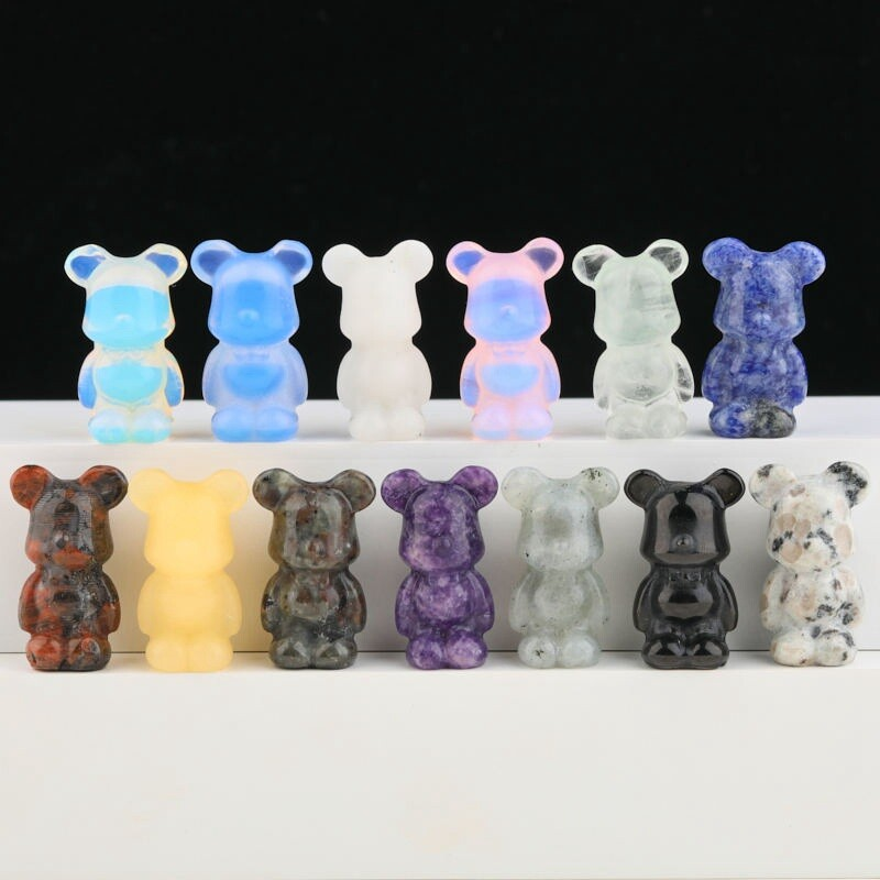 Natural Chakra Quartz Crystal Gloomy Little Bear Carved Animal Reiki Decor Gift